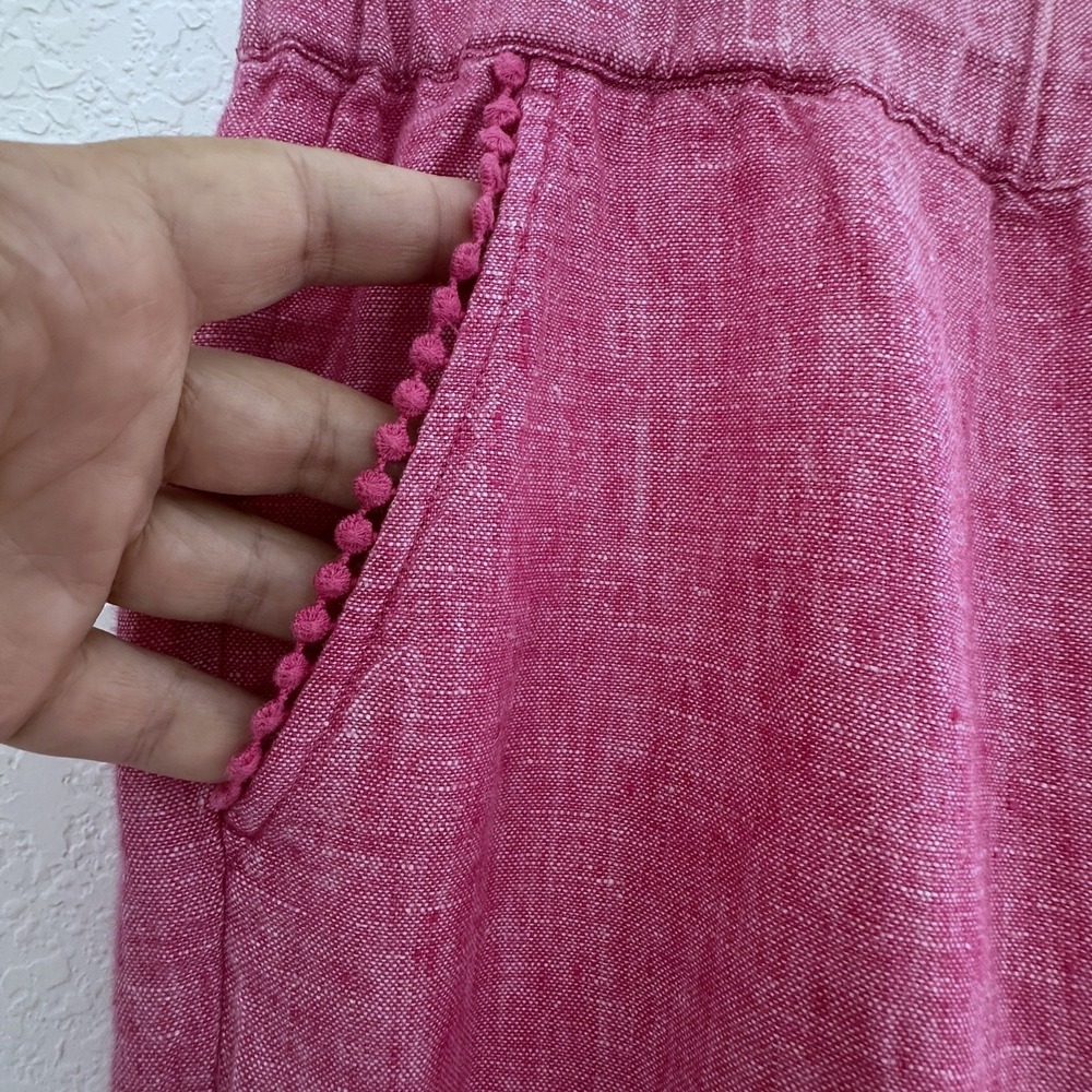 Talbots Coastal Resort Granny 100% Linen Pink Cropped Pants Sz. 12 Pom Pom Trim‎ - Picture 6 of 13